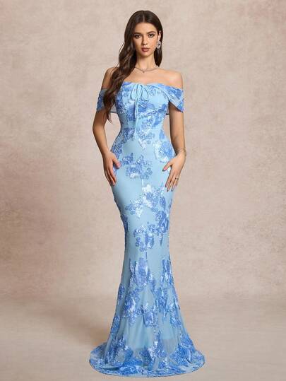 [Corte floral aleatorio] Vestido elegante de fiesta para mujer con estampado floral de Body completo sin tirantes y sin espalda, con bordado floral 3D y bajo de cola de pez