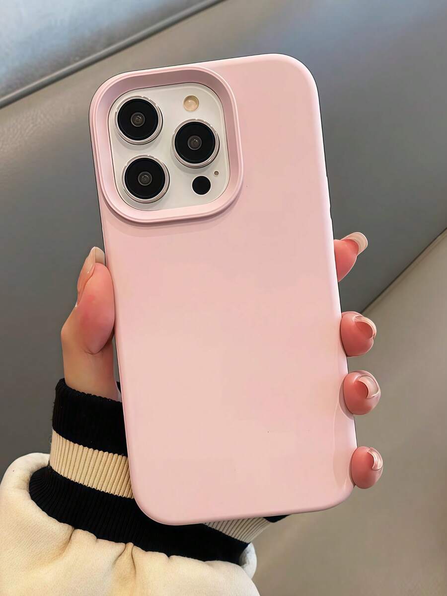 1pc Minimalist Light Pink TPU Soft Phone Case Compatible With Apple Model For IPhone14 15 16 17 17Promax/15/15pro/15plus/15Promax - Pink - View 1