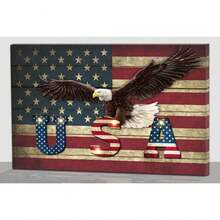 2025 Christmas Canvas Wall Art Print 12" X 16" With Timer | LED Lighted Design - Elang AS Bendera Amerika - View 1