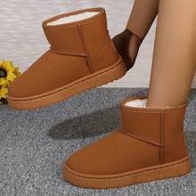 冬季新款加厚绒毛雪地靴，厚底多功能女靴，防滑鞋底，微防水短筒靴，学生靴 - 棕色 - 查看 9