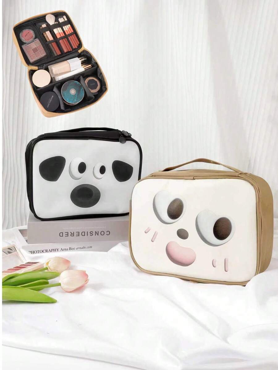 PU Cartoon Cute Single/Double Compartment Toiletry Bag, Large Capacity Waterproof Cosmetic Organizer, Great Gift For Women, Christmas Gift - Multicolor - View 1
