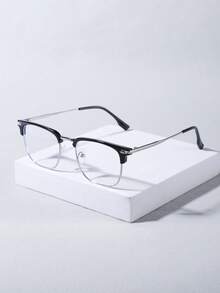 1 PC Men's Metal Semi-Rimless Frame Square Anti-Blue Light Glasses,Casual Lightweight Clear Glasses For Daily Clothing Decor And Travel Accessories - 彩色 - 查看 4