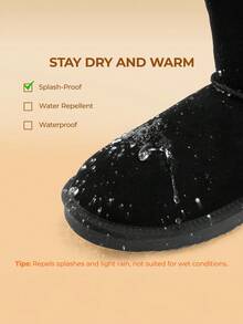 Women's Snow Boots Genuine Suede With Faux Fur Lining. 0.9 Inch Flat Classic Water-Resistant, Anti-Slip Winter Booties Feature A Slip-On Design And Comfortable Memory Foam,Suit For Staying Warm And Stylish This Winter - 黑色 - 查看 2