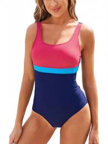 Traje de baño deportivo de una pieza TcIFE adecuado para mujeres adultas, con control de abdomen y características de modelado abdominal, disponible en negro y otros colores, hecho de material de mezcla de nylon. - 2-1-2Azul - Ver 12