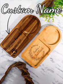 1个可定制木质茶盘，圣诞礼物，乡村风格小吃拼盘，可选花卉、熊掌和情侣图案，适用于家庭厨房、酒店餐厅、咖啡馆展示、家居装饰、咖啡馆甜点、下午茶等场合。 - 多色 - 查看 11