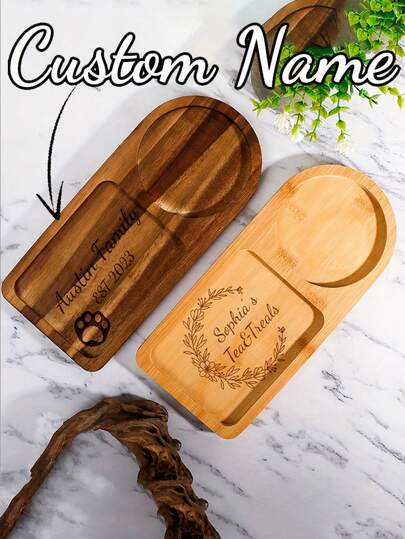 1pc Customizable Personalized Wooden Tea Tray, Christmas Gift, Country Style Snack Tray, There Are Floral, Bear Paw, And Love Partner Patterns To Choose From,Suitable For Home Kitchen, Hotel Restaurant, Coffee Shop Display, Home, Kitchen Decoration, Coffee Shop Desserts, Afternoon Tea