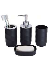 Nuevo diseño 2024, 7 piezas, accesorios de baño de lujo de plástico y bambú, dispensador de jabón, jabonera, soporte para cepillo de baño, soporte para cepillo de dientes, dispensador de hisopos, vaso, juego de regalo de Navidad, cumpleaños, inauguración de la casa, juego de regalo festivo (blanco, negro y gris) Decoración del baño del hogar Decoración de otoño Regreso a la escuela