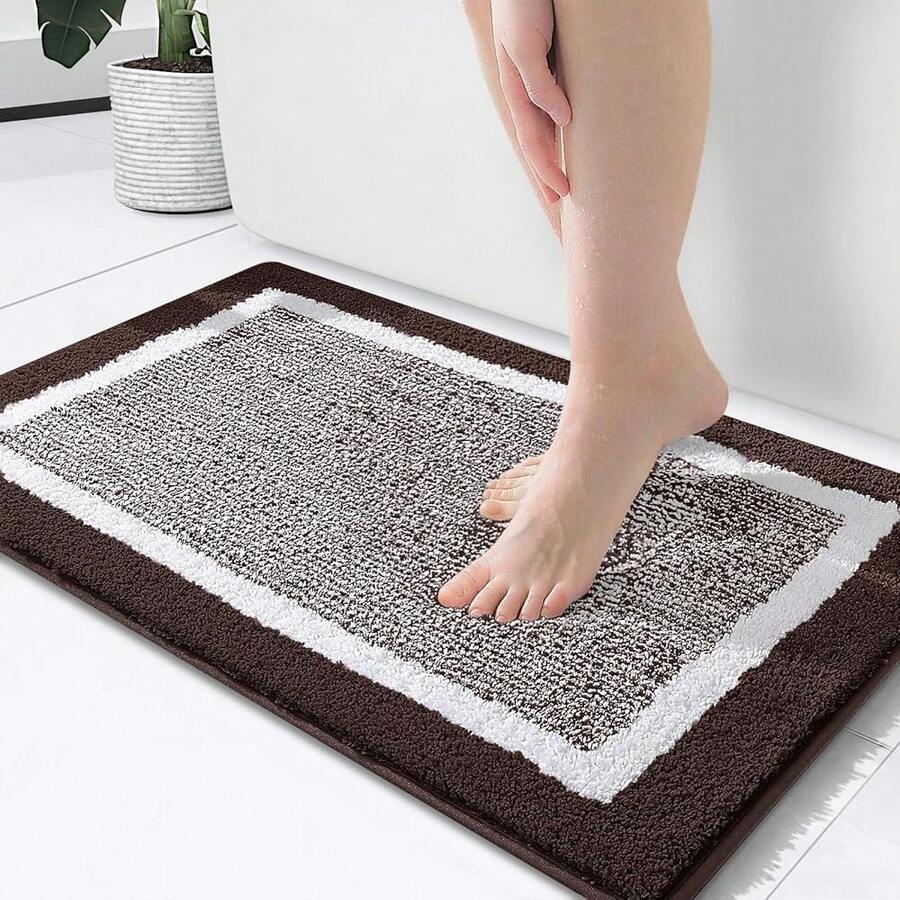 Bathroom Rugs 24x16, Extra Soft And Absorbent Microfiber Bath Mat, Non-Slip, Machine Washable, Quick Dry Shaggy Bath Carpet, Suitable For Bathroom Floor, Tub, Shower (Small, Brown){Inchcolor_nameinch:InchBrownandWhiteinch,Inchsize_nameinch:Inch24\Inchx16\Inchinch} - Nâu và Trắng - Xem 1