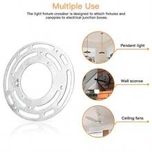 AFRT Upgraded Version - 2 Sets 4" Diameter Light Fixture Mounting Bracket Universal Crossbar For Lighting Ceiling Fan Light Fixture Mounting Plate Steel Circle Crossbar With Complete Accessories - 鍍鋅 - 查看 2