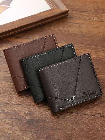 男士短款钱包，多卡位，时尚休闲对折钱包，年轻男士，轻薄，PU皮革拼接