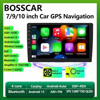 BOSSCAR 通用 7/9/10 英寸 2Din 安卓车载 CarPlay 收音机音频多媒体播放器 32G GPS FM 多媒体视频 MP5 播放器 安卓通用 CarPlay 车载收音机