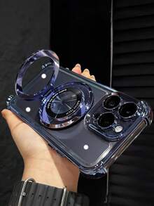 غطاء هاتف شفاف أزرق مطلي بالكهرباء مع حامل مغناطيسي، مقاوم للصدمات، من مادة السيليكون الناعمة، متوافق مع أجهزة 16/16E/16 Pro/16 Pro Max/16 Plus/15/14/13/12/11/X/XS/XR/8/7، وأجهزة Galaxy S25/S24/S23/S22/S21/A55/A54/A53/A52/A35/A34/A23/A16/A15/A14/A13/A12/A05S/FE/Ultra/4G/5G، وأجهزة Redmi/Honor/MOTO/OPPO/Infinix وغيرها - الأزرق - مشاهدة 3
