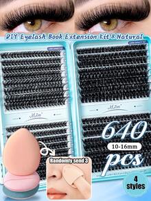640PCS D Curl Cluster Lashes, 10D-100D Mixed Density Long Lasting DIY Eyelashes For Beginners, Fake Lashes For Cosplay Wedding Dinner Stage Makeup - D - 查看 4