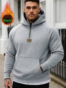 Men's Casual Streetwear Thermal Lined Loose Fit Long Sleeve Hoodie Sweatshirt, Autumn/Winter