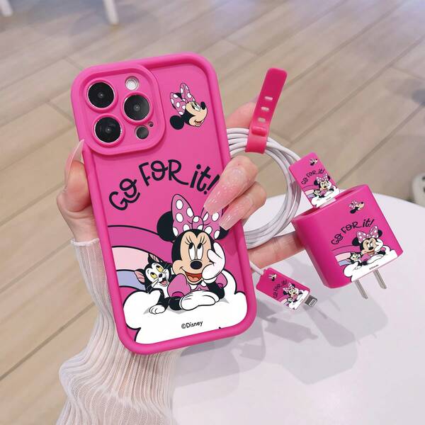 Disney Estuche de teléfono y juego de cable de datos con diseño de patrones de Disney, con licencia oficial de Disney, compatible con modelos de las series 17, 16, 15, 14, 13, 12, 11