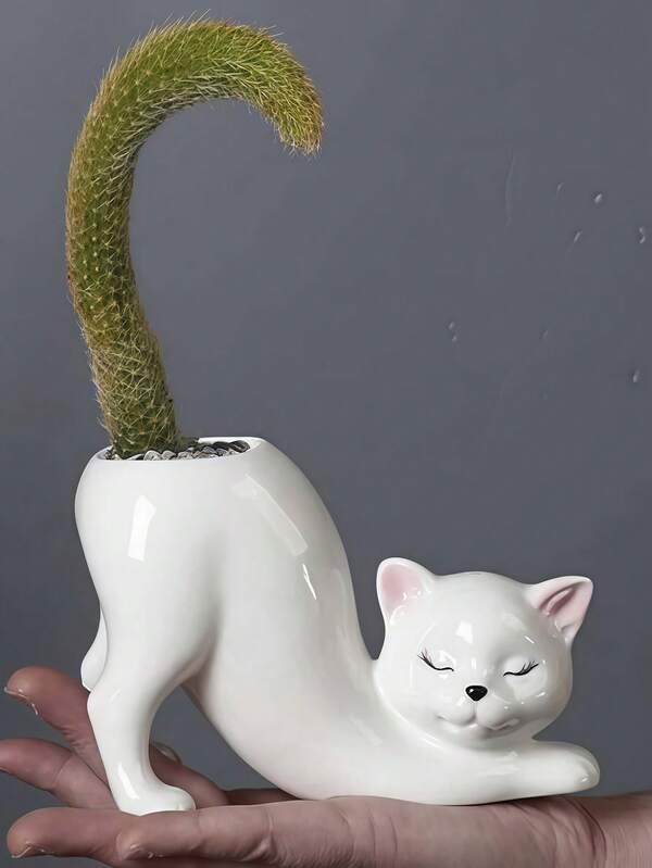 1pc Cat Shape Vase Plant Pot Home Decor Living Room Table Decoration