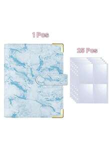 1pc Marble Pattern Cover + 25 Sheets 4-Slot Inner Pages A5 Notebook Photo Album With 4 Pockets 6-Ring PU Leather Loose-Leaf Personal Organizer Photo Album - Multicolor - View 15