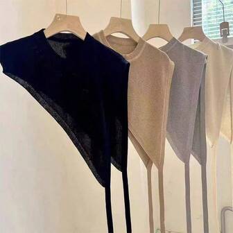 2025新款韩版高端小众设计不对称三角针织披肩背心，女款叠穿肩带