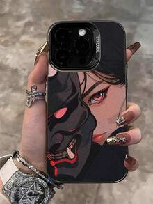 Una funda para  con diseños de máscaras Hannya de estilo japonés, doncellas y samuráis, compatible con las series  17AIR/16E/15/14/13/12/11/XR/XSMAX/Pro/Promax/PLUS, y también con  S25/S24/S23/S22/S21/S20/FE/PLUS/ULTRA/A55/ A35/A34/A32/A25/A16/A15/A13/A12/A06/A05S/A04E/A03CORE. Fabricada con material PC+TPU, esta funda para teléfono tiene un aspecto elegante, es resistente a los golpes, protege contra caídas y es resistente a la suciedad. Ofrece un agarre cómodo, lo que la hace adecuada para uso personal o como regalo para familiares y amigos. Perfectas para San Valentín, Acción de Gracias, Halloween, Navidad, Año Nuevo y otras ocasiones festivas. - Negro - Ver 4