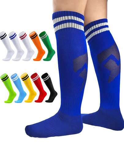 1 Pair Kids Thick Terry Football/Soccer Knee High Socks, Anti-Slip Professional Training Long Tube Sports Socks For Children Aged 7-13
