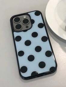 Fashionable Cute Polka Dot Glossy Soft Phone Case, Compatible With IPhone 17 Air, 16, 15, 14, 13, 12, 11 Pro Max, 16, 15, 14 Plus, Minimalist Creative Shock-Proof Back Cover - Các chấm đen trên nền xanh dương - Xem 2