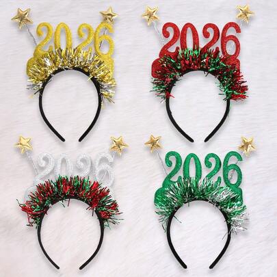 4pcs New Year Headbands, Including Various Designs Such As 2026 And Stars, Sparkling 2026 Headbands, Unisex, Suitable For Parties, New Year Parties, Photo Booth Decorations, Seasonal Celebration Decorations, Party Headwear, Durable Festive Wristbands, Fashionable Holiday Attire, Festive Wristbands, Holiday Headpieces, Holiday Celebrants, Event Participants