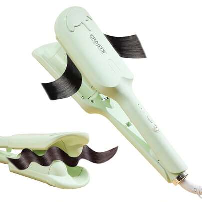  CRASTS 卷发棒，波浪卷发器，打造大卷发造型，法式水波纹卷发，三管电动卷发器带显示屏，温度可调