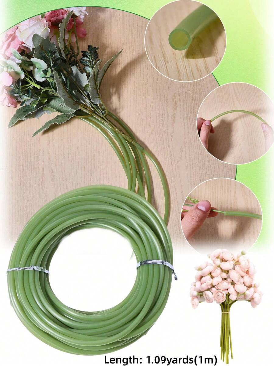 MEHELANY 1支3.28英尺绿色螺旋花茎缠绕管,人造花茎缠绕管,适用于插花、花束、花环、家居装饰、婚礼、派对、礼品 - 綠色 - 查看 1