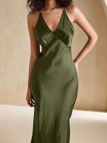 Anewsta Vestido camisero cómodo y relajado con apariencia de satén, camisola de seda suave y camisón estilo babydoll para mujeres, lencería de lujo - Verde - Ver 6