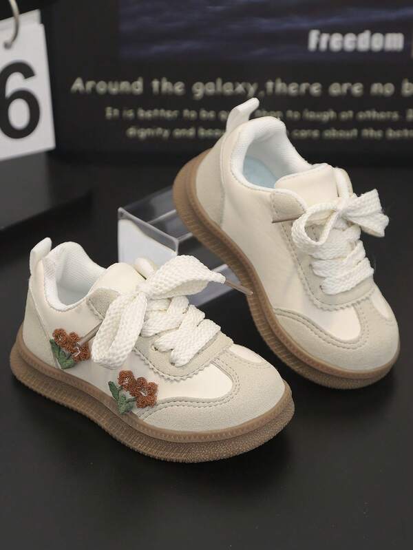 1 Pair Kids' Low-Top Casual Sneakers, Breathable Soft Sole, Floral Princess Style, Suitable For Spring & Autumn, Girls