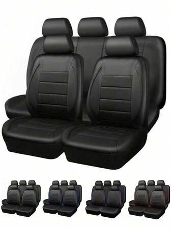 9PCS 4PCS (5-Seats/2-Seats) Universal FIT Piping Leather Car Seat Cover, For Suvs,Van,Trucks,Inside Zipper Design And Reserved Opening Holes,Airbag Compatible Elegance
