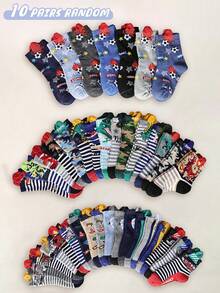 4 estaciones 1/5/10/20 pares de calcetines para niños/niñas/niños, con patrones de dinosaurios, coches y fútbol de dibujos animados, suaves, transpirables y que absorben la humedad, calcetines deportivos de rayas, adecuados para vacaciones, uso diario, deportes al aire libre, viajes y fiestas (colores aleatorios)