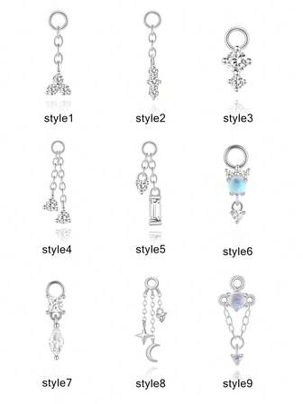 1件DIY银色钻石螺旋吊坠，垂坠式钻石耳夹吊坠，迷你水滴耳夹/耳骨环/耳环吊坠，肚脐环吊坠