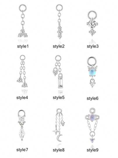 1件DIY银色钻石螺旋吊坠，垂坠式钻石耳夹吊坠，迷你水滴耳夹/耳骨环/耳环吊坠，肚脐环吊坠