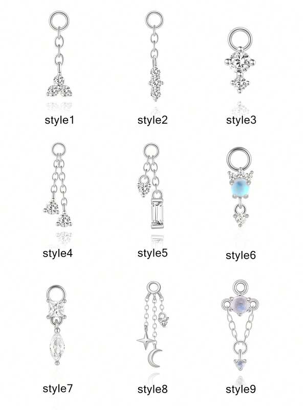 1pc DIY Gold Diamond Helix Charm, Dangly Diamond Cartilage Clicker Charm, Tiny Drop Rook Conch Huggie Hoop Charm, Belly Ring Charm