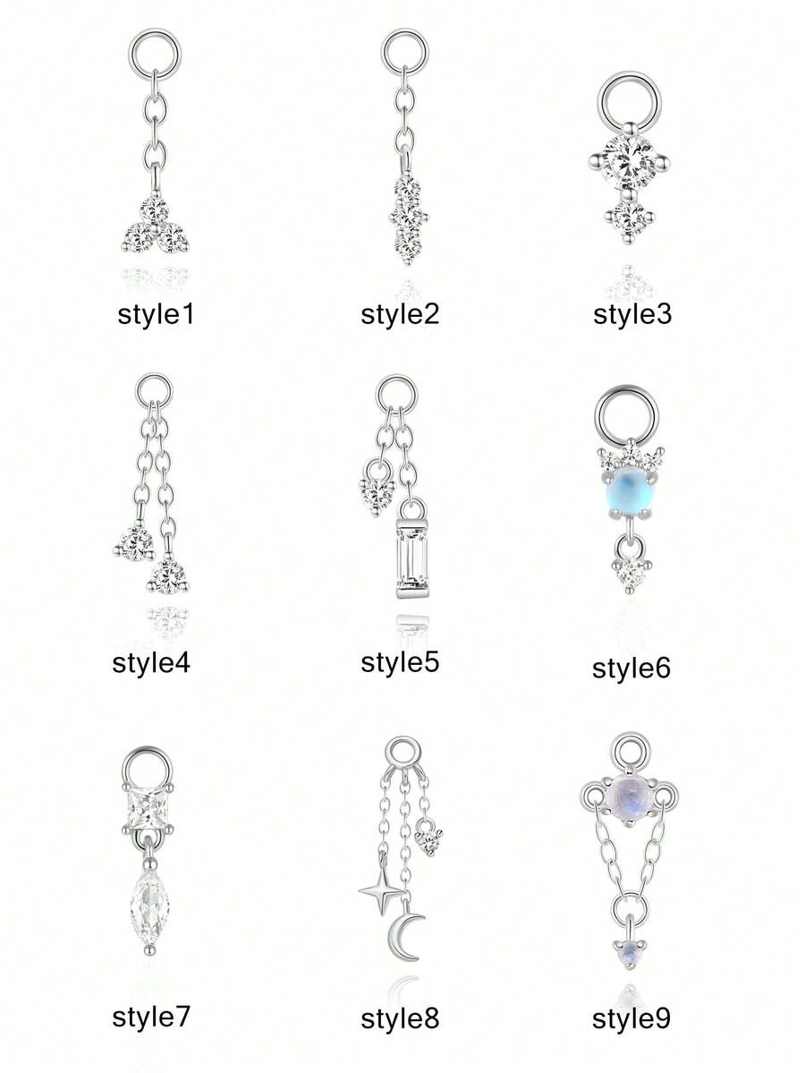 1件DIY银色钻石螺旋吊坠，垂坠式钻石耳夹吊坠，迷你水滴耳夹/耳骨环/耳环吊坠，肚脐环吊坠