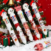 Christmas Snowman Cute Winter Cute Creatures With Christmas Elements Press Ten Color Ballpoint Pen Cartoon Account Pen Winter New Year Gift Christmas Gift, New Year Gift [Color Pattern Random]