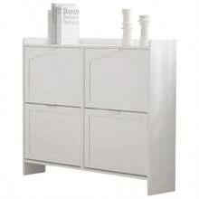 Modern Shoe Rack With 4 Fold-Out Compartments, Free-Standing Shoe Rack, Open Shelves, Suitable For Entryway Or Hallway, White, Dimensions: W. 110/H. 90/D. 24 Cm - 白色 - 查看 8