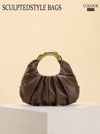 1 pieza Bolso de mujer de estilo esculpido de unicolor en PU con diseño de pinza de moda, bolso de mano de nicho de alta gama con herrajes asimétricos, bolso de mujer para uso diario/trabajo