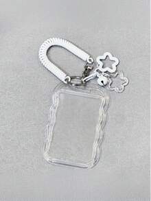 Transparent Card Protector, Creative Photo Card Holder Keychain, Transparent Bus Card Case, Made Of Acrylic Material, Resistant To Deformation And Wear, Lucky Star Pattern, With Spring Cord And Decorative Elements, Versatile Use - Multicolor - View 12