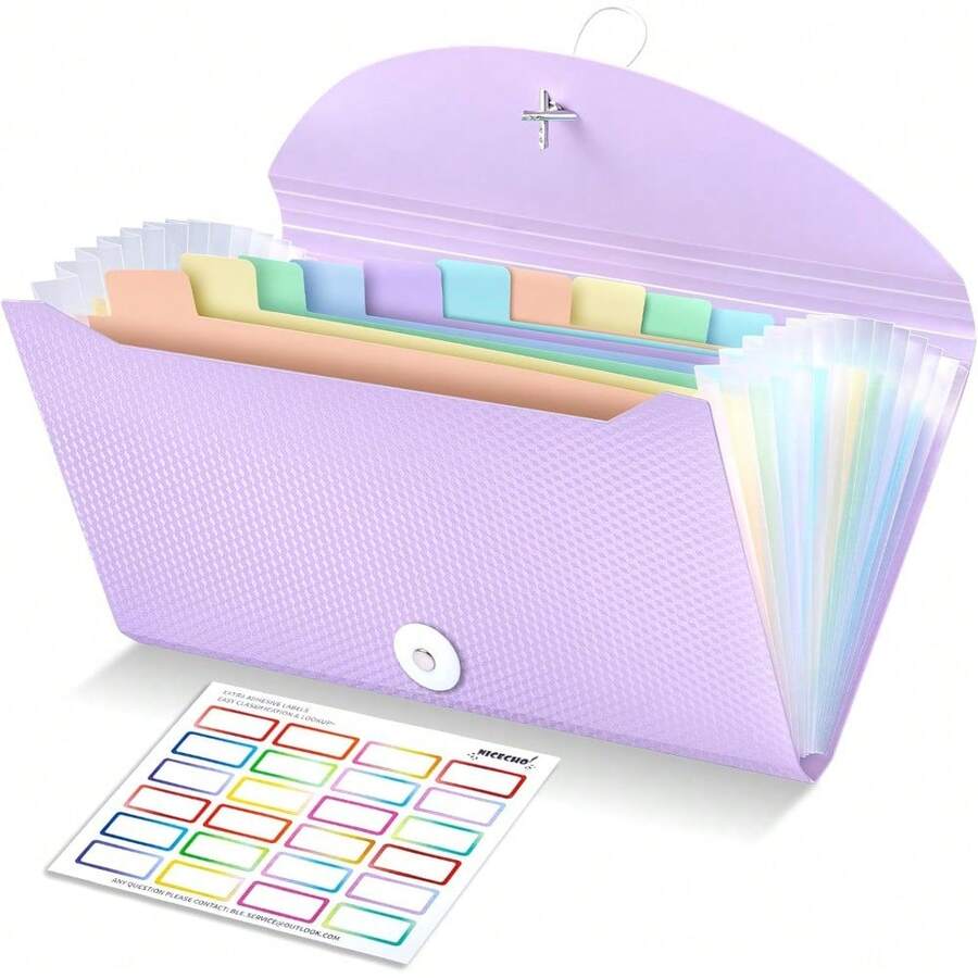 13 Pockets Small Accordion File Organizer With Labels For Receipt Cards, Bill Business, Coupons Storage, 10.2X 5.1 Inches - Purple - View 1