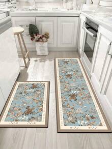 1pc Diatomite Kitchen Mat, Elegant Blue Floral Pattern, Cushioned Anti-Fatigue Kitchen Rug, Absorbent & Non-Slip, Suitable For Kitchen, Bathroom, Entryway, Laundry Room - Multicolor - View 10