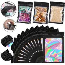 500 Piezas de bolsas de joyería anticorrosión, bolsas de cremallera transparentes para joyería, organizador de joyería pequeño, bolsas de almacenamiento para anillos y aretes, bolsas de embalaje de joyería resellables, con láser, de Mylar con cierre plano y frontal transparente, para guardar alimentos, dulces, labiales, cuentas, embalaje y exhibición de joyería, manualidades, decoración de uñas y pestañas postizas, ideal para fiestas y Navidad ,Víspera de Todos los Santos,decoración del hogar, regalo de Navidad, regalo de Año Nuevo, regalo para hombres, regalo para mujeres - Negro - Ver 4