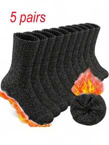 5 Pares de Meias Térmicas Unissex, Clima Extremamente Frio, -40°C/-40°F, Meias de Inverno Blend Pesado, Abertura Elástica para Fácil Uso, Adequado para Casa, Caminhada, Acampamento, Uso Diário de Inverno, Preto, Meias de Inverno, Atividades ao Ar Livre, Design Minimalista, Estrutura Durável, Entusiastas ao Ar Livre, Essencial para Acampamento, Design Clássico, Tecido Respirável, Ótimo Presente de Natal e Ano Novo, Meias Aconchegantes