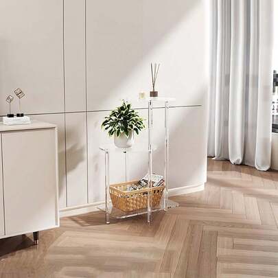 3-Tier Acrylic Side Table - Square Stepped Table - Transparent Nightstand Small Bedside Table Accent Entry Table, Suitable For Living Room, Bedroom, Hallway