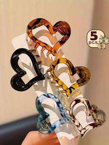 5 قطع مشابك شعر كبيرة بشكل قلب، مشابك شعر عالية الجودة لتسريحات الشعر المرفوعة - متعدد الألوان - مشاهدة 2