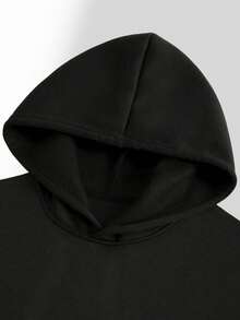 Envío dentro del país | Sudadera con Capucha negra, Diseño Relajado con Estampado, Bolsillos Espaciosos, Perfecta para Otoño e Invierno, Casual y Abrigada - Negro - Ver 3