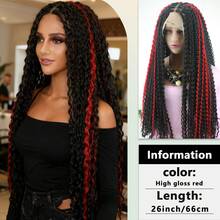 Double Layer Boho Style Braided Wig - Square Box Braid, Deep Wave Crochet Knit Texture, Heat Resistant Synthetic Fiber, Natural Look (Long & Breathable) - Multicolor - View 14
