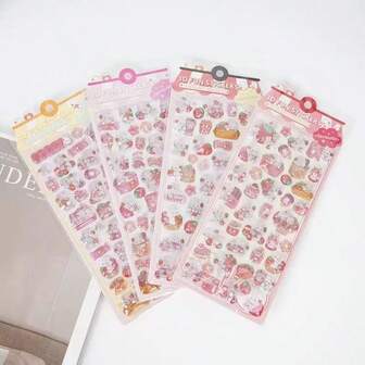 14pcs New 3D Embossed Cute Rabbit & Strawberry Crystal Stickers, DIY Decorative Materials For Girls