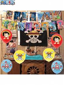 TOEI ANIMATION 19件套东映动画官方授权海贼王主题气球套装，卡通动画主题生日圣诞节新年派对毕业典礼用品，生日旗印花气球背景桌布，房间户外装饰摆件，纪念日装饰，朋友家人礼物 - 風格1 - 查看 6